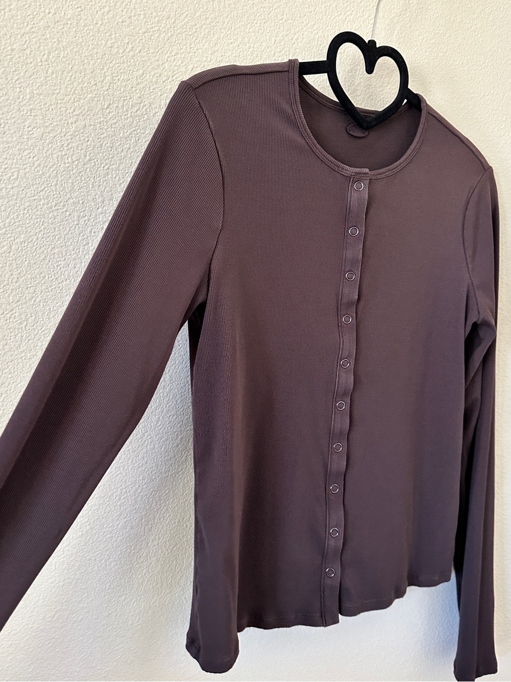 Vuori Chocolate Brown Long-Sleeve Front Snap Button Ribbed Cardigan Top Size M - Picture 7 of 9